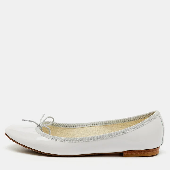 Repetto Light Grey Patent Leather Bow Ballet Flats Size 37.5