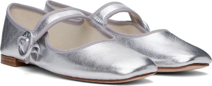 Repetto Silver Georgia Square Toe Mary Jane Ballerina Flats - Image 4