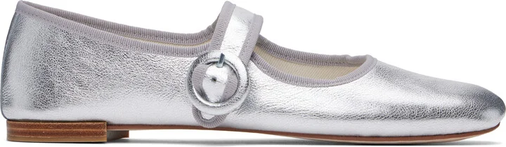 Repetto Silver Georgia Square Toe Mary Jane Ballerina Flats