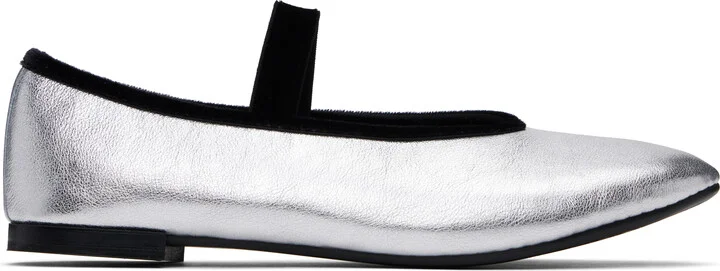 Repetto Silver Lilouh Rubber Sole Mary Jane Ballerina Flats