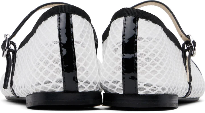 Repetto White & Black Georgiana Mesh Mary-Jane Ballerina Flats - Image 2