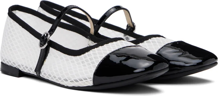Repetto White & Black Georgiana Mesh Mary-Jane Ballerina Flats - Image 4
