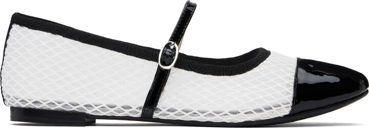 Repetto White & Black Georgiana Mesh Mary-Jane Ballerina Flats