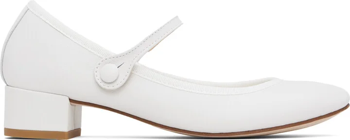 Repetto White Rose Mary Jane Heels
