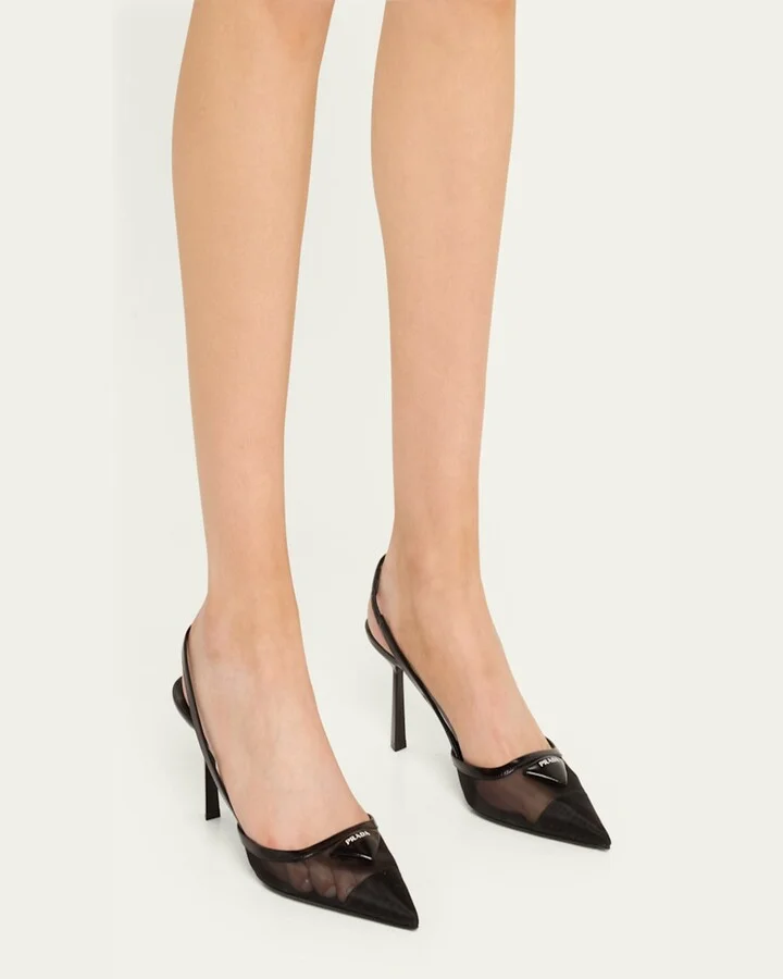 Rete Nylon Mesh Slingback Pumps - Image 6