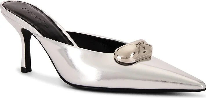 retrofete Francesca Leather Kitten Mule in Metallic Silver - Image 2