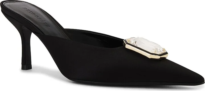 retrofete Francesca Satin Kitten Mule in Black - Image 2