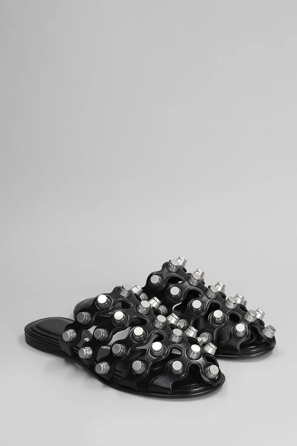 Rexa Cage Slide Flats In Black Leather - Image 2