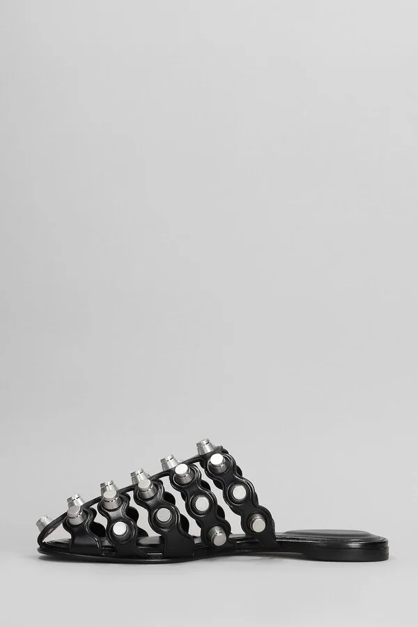 Rexa Cage Slide Flats In Black Leather - Image 3