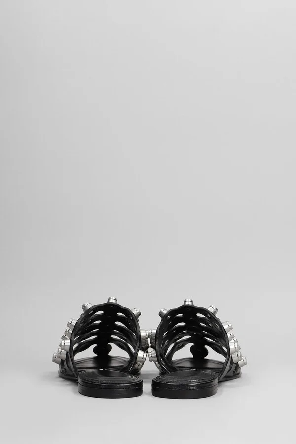 Rexa Cage Slide Flats In Black Leather - Image 4