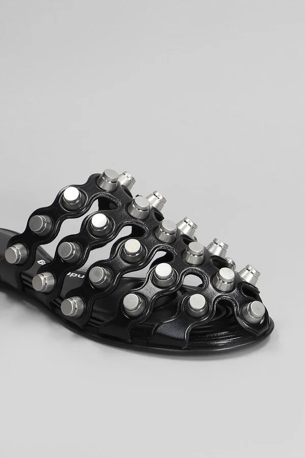 Rexa Cage Slide Flats In Black Leather - Image 5