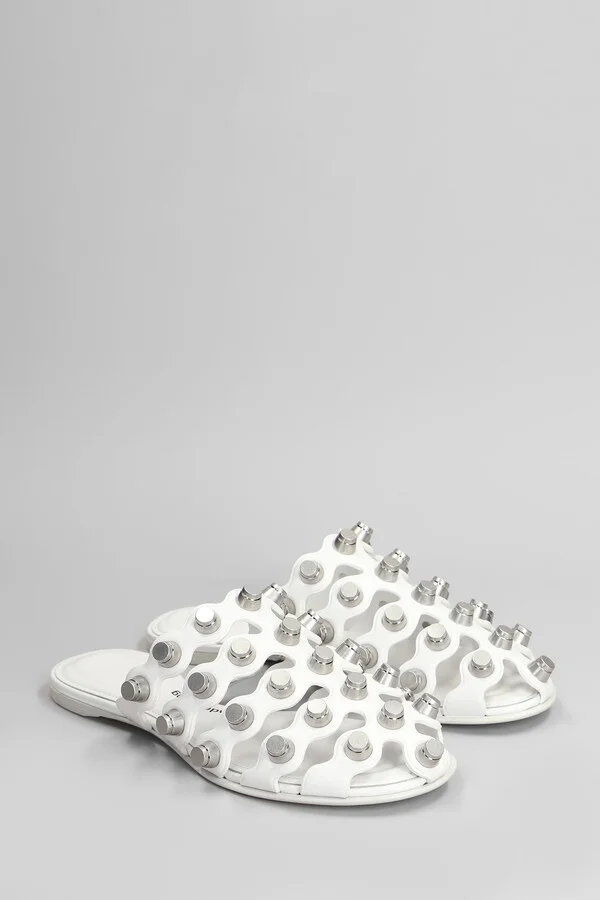 Rexa Cage Slide Flats In White Leather - Image 2