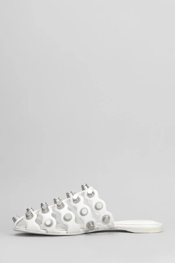 Rexa Cage Slide Flats In White Leather - Image 3