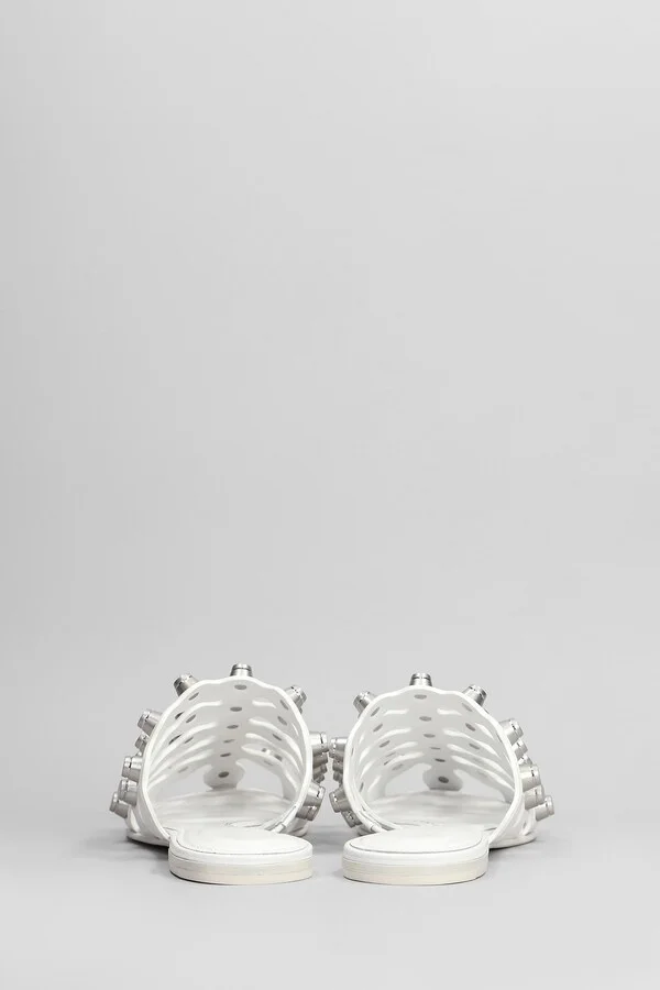 Rexa Cage Slide Flats In White Leather - Image 4