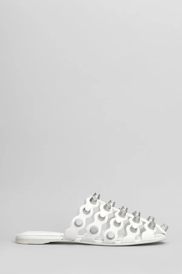 Rexa Cage Slide Flats In White Leather