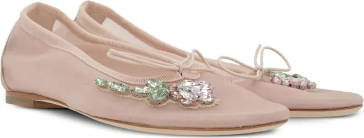 Rhinestone-Appliqué Mesh Ballet Flats - Image 2