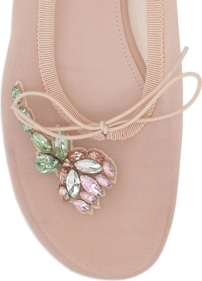 Rhinestone-Appliqué Mesh Ballet Flats - Image 4