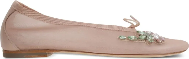 Rhinestone-Appliqué Mesh Ballet Flats