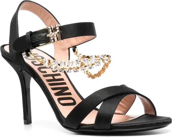Rhinestone-Embellished 100mm Leather Sandals - Image 2