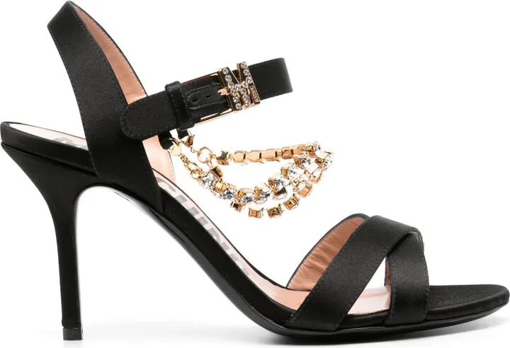 Rhinestone-Embellished 100mm Leather Sandals