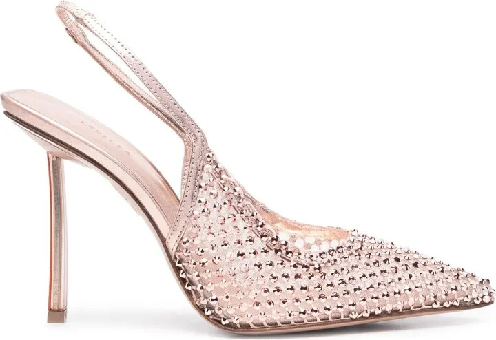 Rhinestone-Embellished 100mm Mesh Pumps