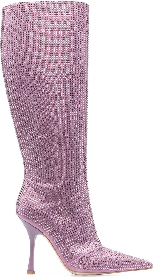 Rhinestone-Embellished 110mm Knee-High Boots