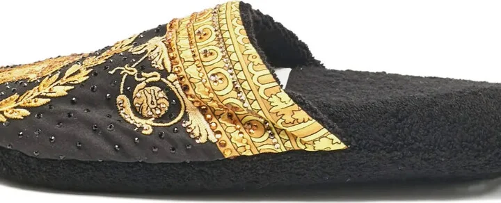 Rhinestone-Embellished Baroque-Pattern Flat Mules - Image 2