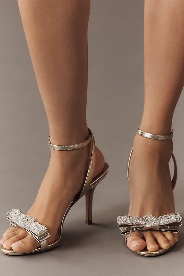 Rhinestone-Embellished Bow Ankle-Strap Heels - Image 2