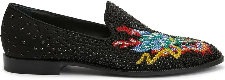 Rhinestone-Embellished Dragon-Motif Loafers