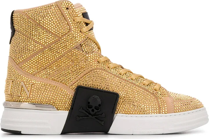 Rhinestone-Embellished High-Top Sneakers