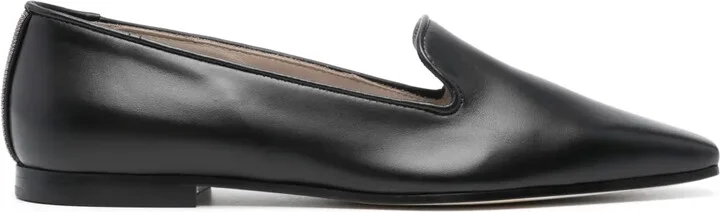 Rhinestone-Embellished Leather Loafers