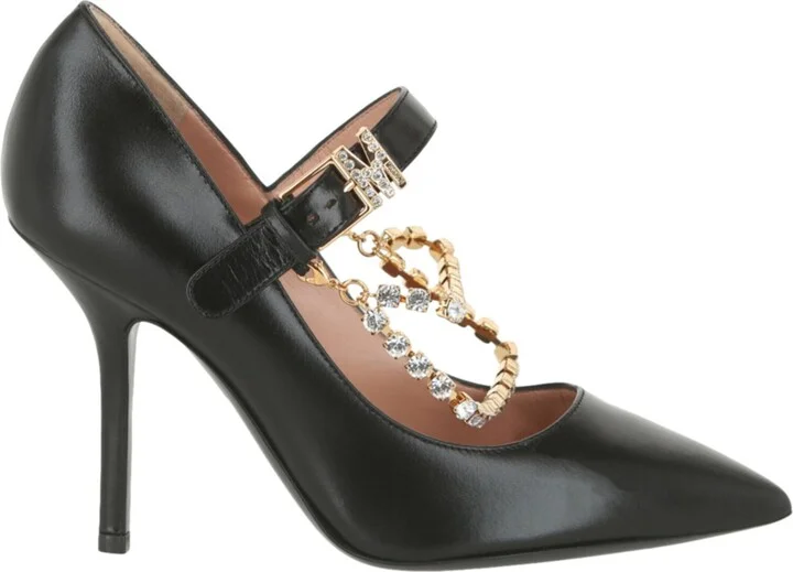 Rhinestone-Embellished Leather Pumps