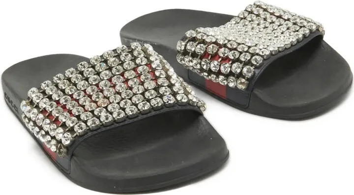 Rhinestone-Embellished Leather Sandals - Image 2