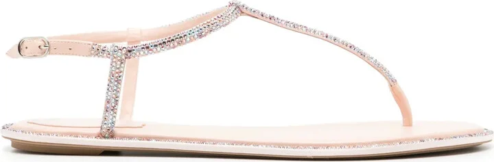 Rhinestone-Embellished Leather Sandals