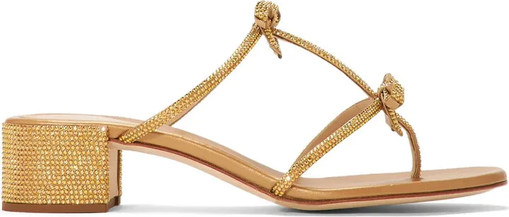 Rhinestone-Embellished Leather Sandals