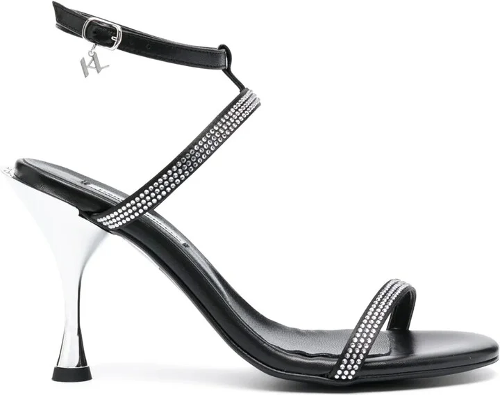 Rhinestone-Embellished Leather Sandals