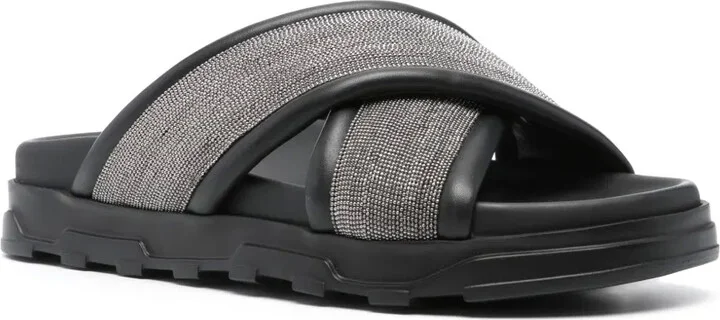 Rhinestone-Embellished Leather Slides - Image 2