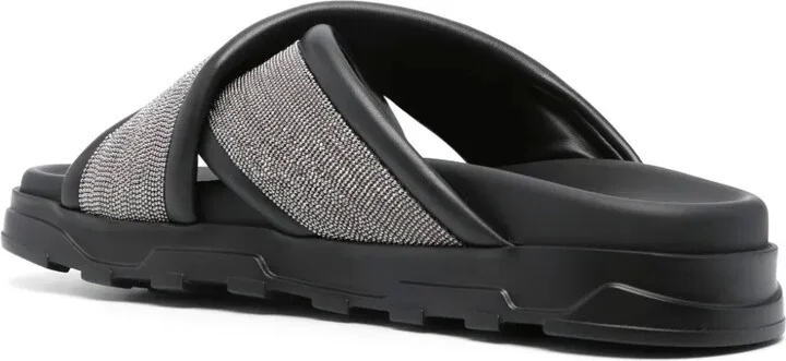 Rhinestone-Embellished Leather Slides - Image 3