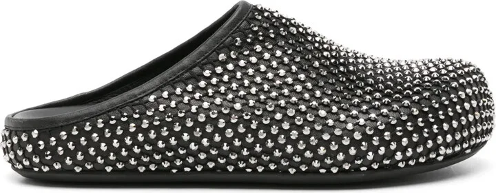 Rhinestone-Embellished Leather Slippers