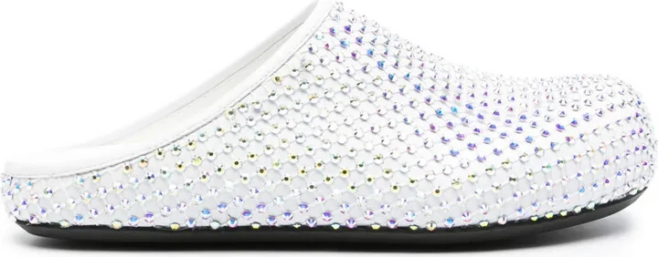 Rhinestone-Embellished Leather Slippers