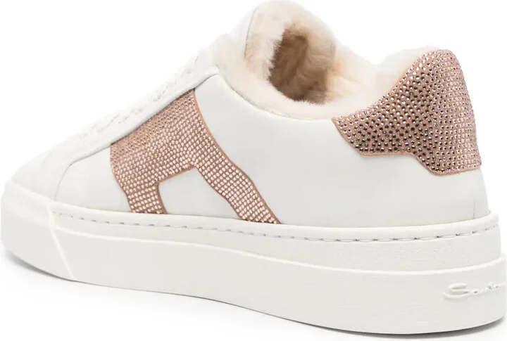 Rhinestone-Embellished Leather Sneakers - Image 3