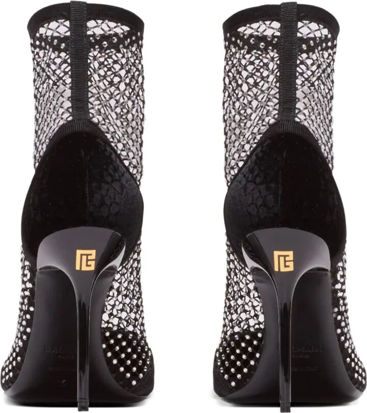 Rhinestone-Embellished Mesh Booties - Image 3