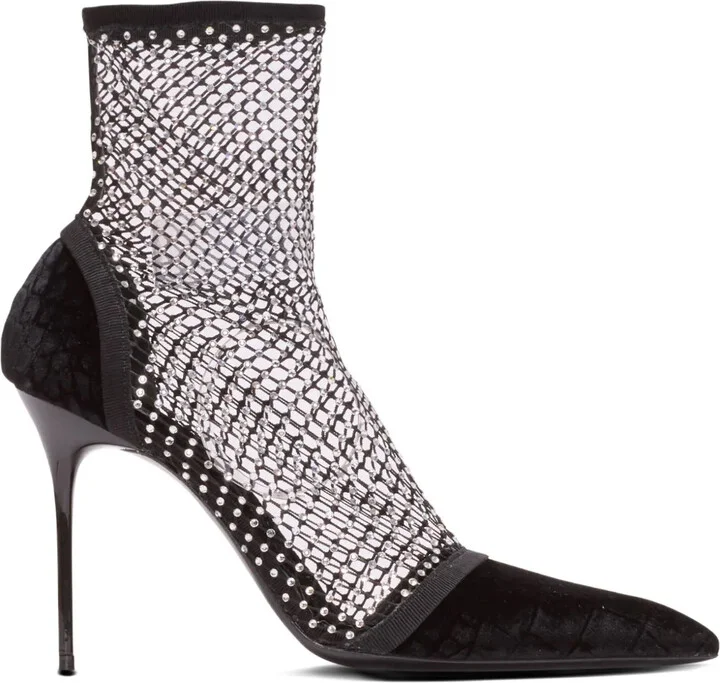 Rhinestone-Embellished Mesh Booties