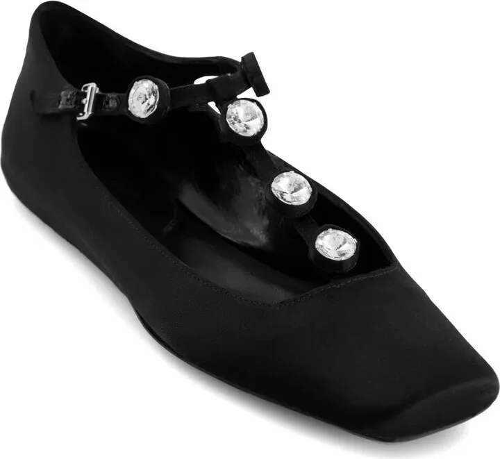 Rhinestone-Embellished Satin Ballerina Shoes - Image 2
