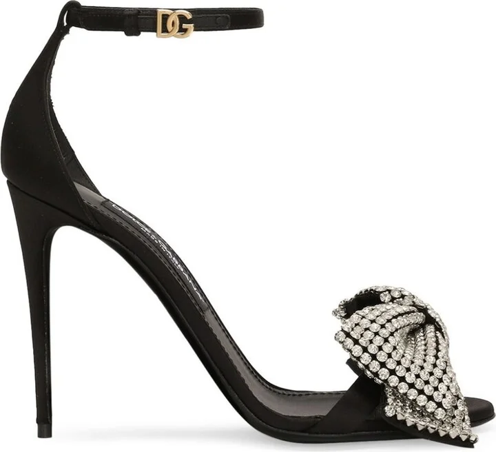 Rhinestone-Embellished Satin Sandals
