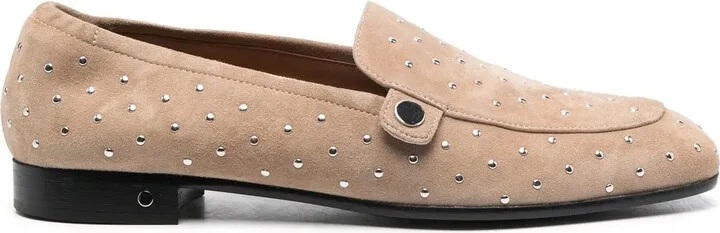 Rhinestone-Embellished Suede Loafers