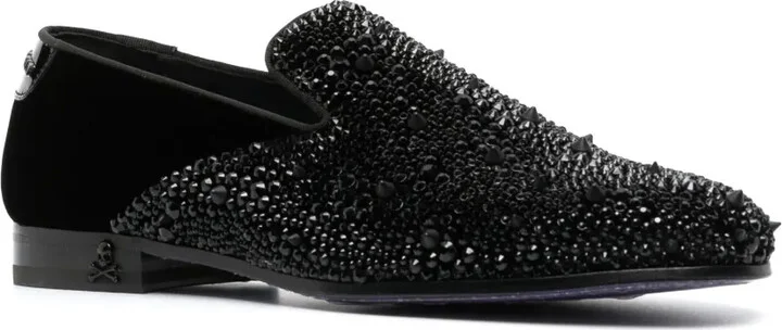 Rhinestone-Embellished Velvet Loafers - Image 2