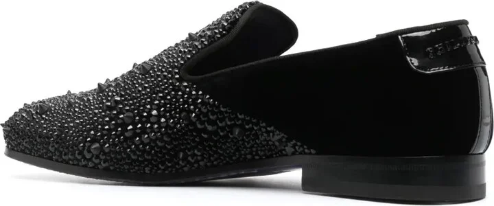 Rhinestone-Embellished Velvet Loafers - Image 3