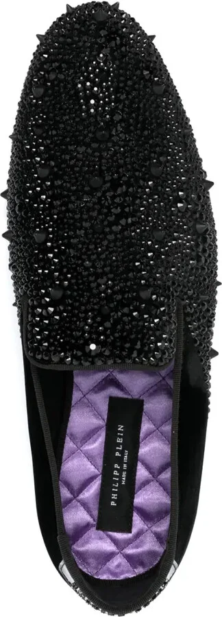 Rhinestone-Embellished Velvet Loafers - Image 4