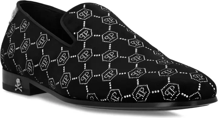 Rhinestone-Monogram Velvet Loafers - Image 2